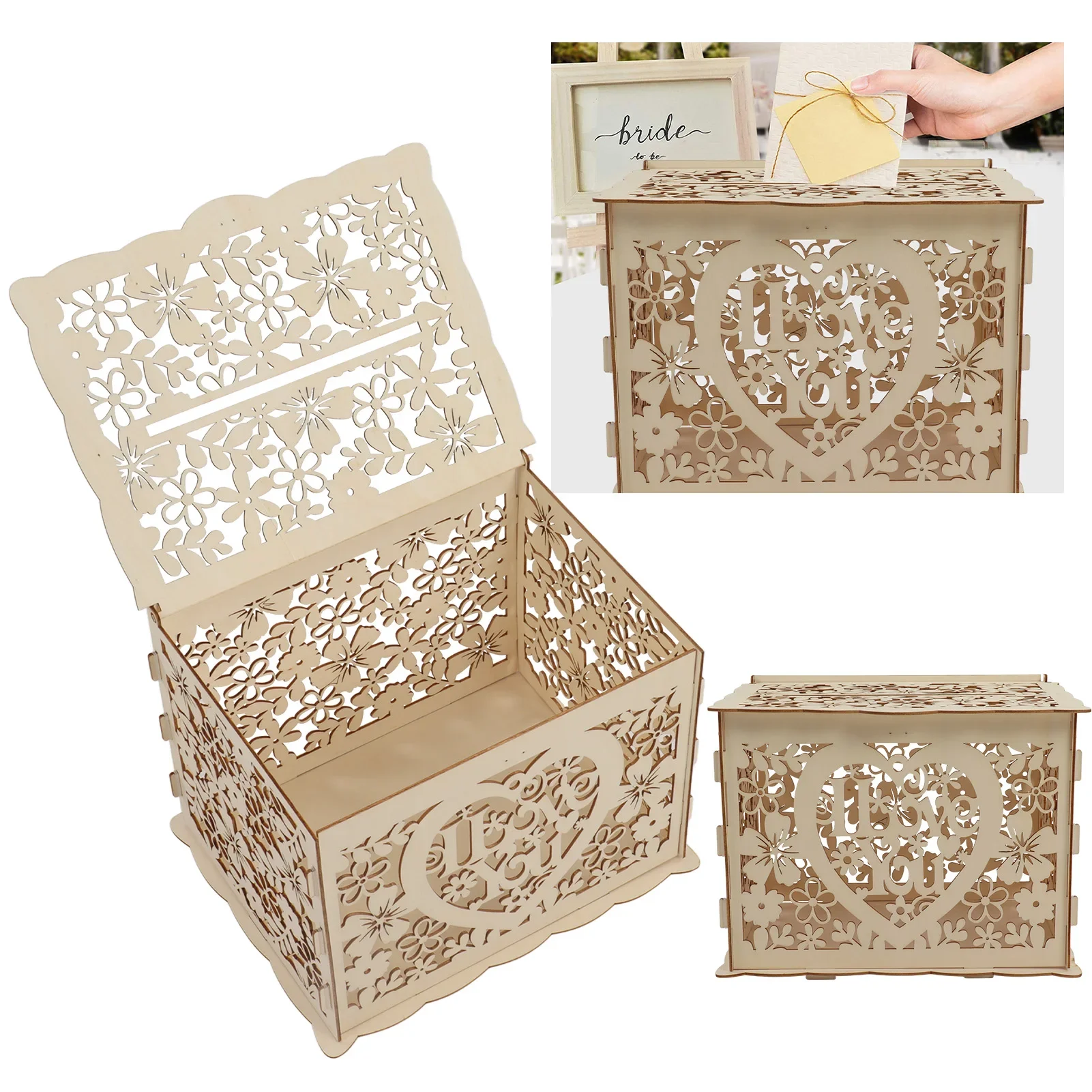 DIY полые деревянные коробки,  – обзор и цена Wedding Card Box